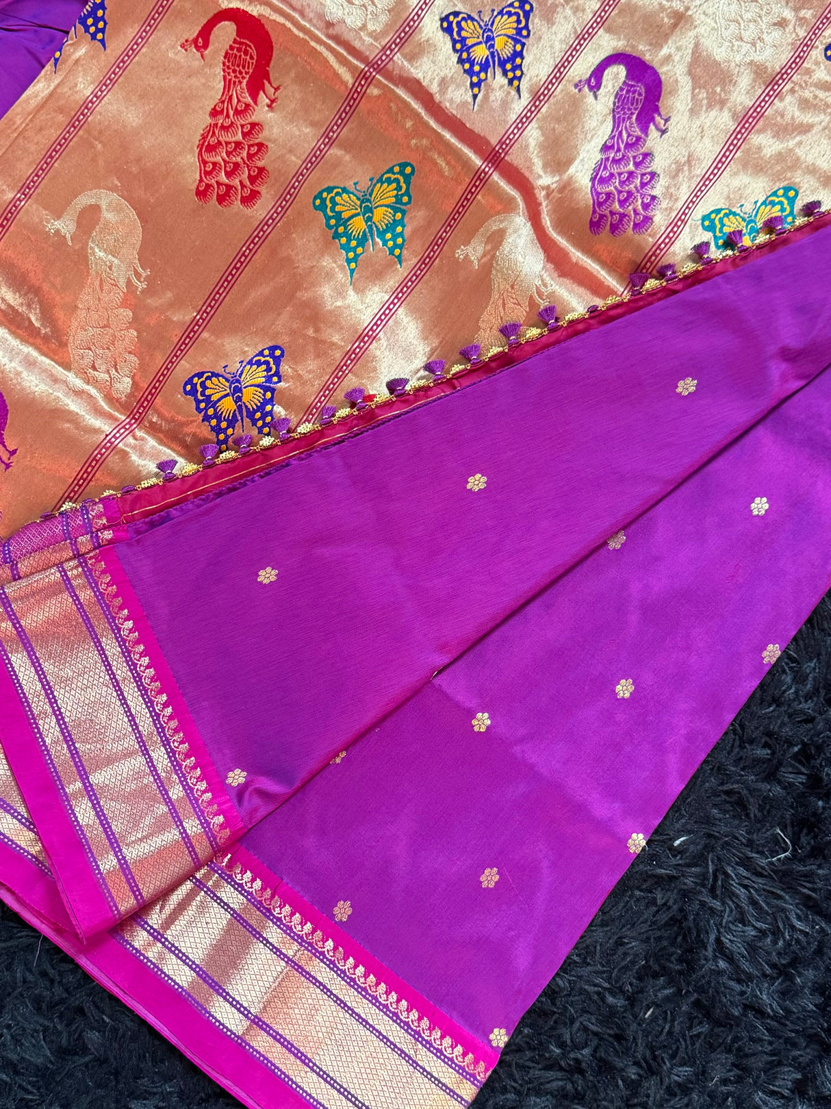 Purple Magenta Dual shade Yeola Paithani Narali Border Handloom Pure Silk