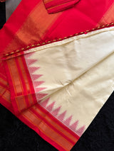 Cream Chilli Red Ilkal Pure Silk