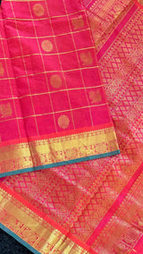 Red Pink mix Palam Pazhamum Silk Cotton Kanchipuram
