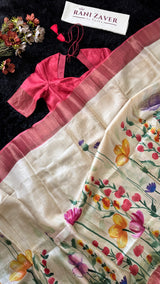 Red Hand Painted Tussar Silk