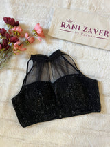 Black Sequins Net Halter
