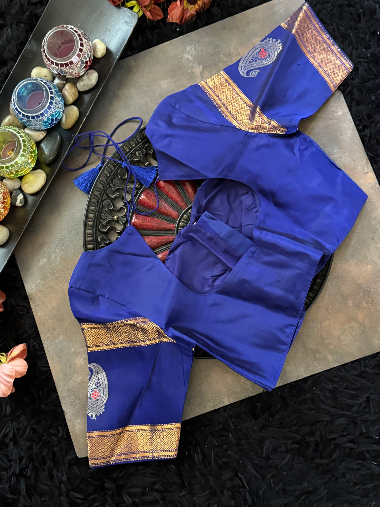 Sage Green Dark Blue Gadwal Handloom Pure Silk