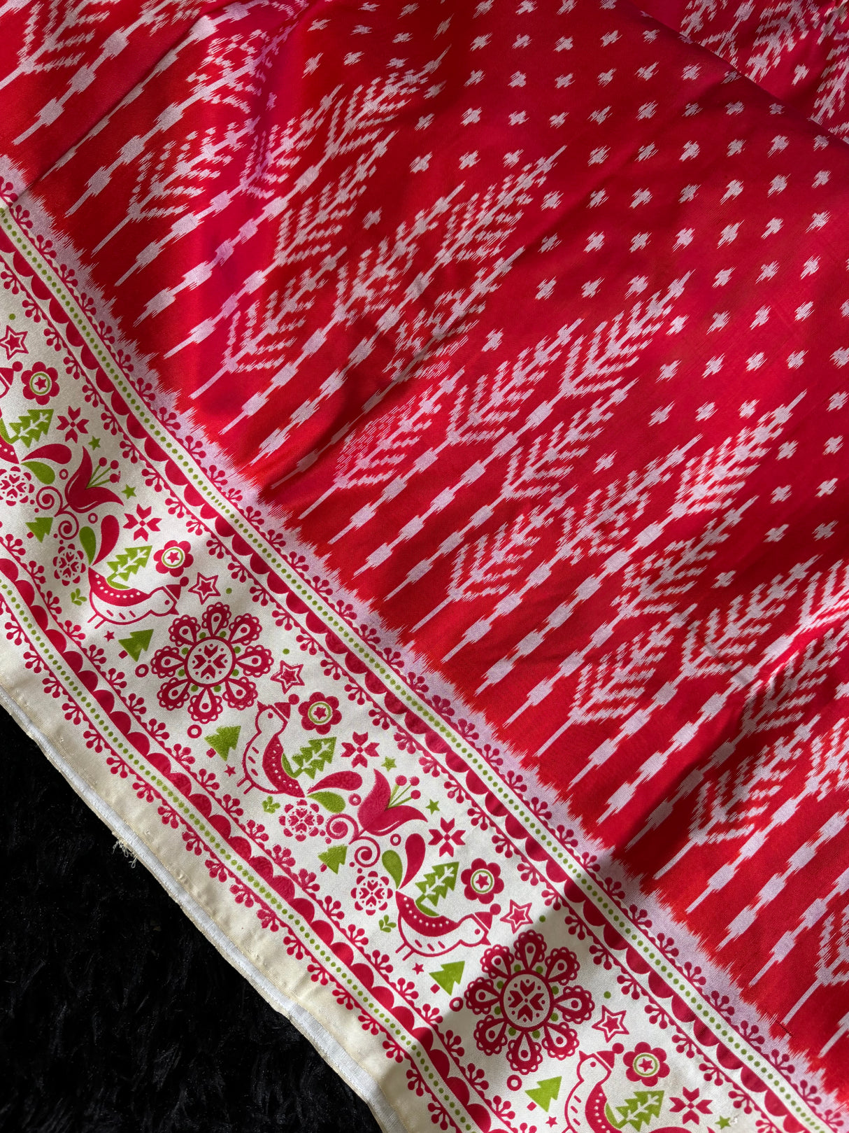 Ikkat with digital print border Pure Silk Handloom