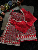 Georgette Red Ajrak Print Kareena Kapoor Saree