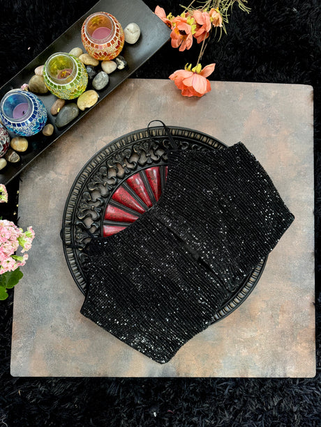 Black Sequins Spaghetti Strap Blouse 36 38
