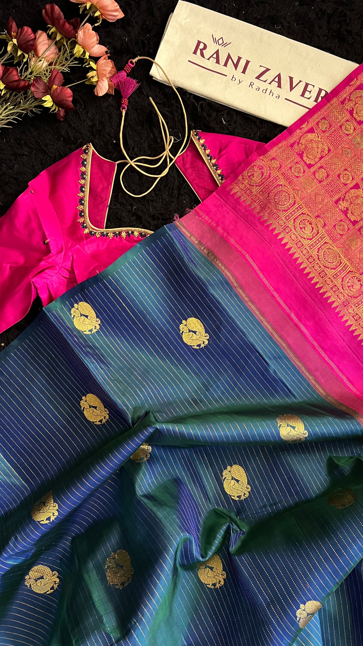 Peacock blue kanchi korvai pure silk