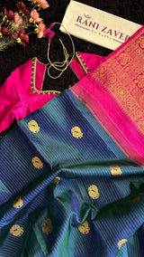 Peacock blue kanchi korvai pure silk