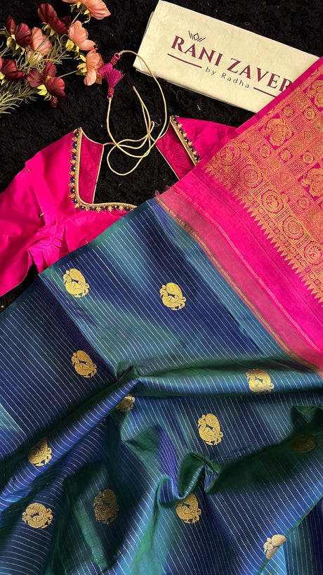 Peacock blue kanchi korvai pure silk
