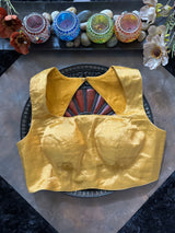 Yellow Gold Tissue Closed Shoulder Sleeveless Blouse 38