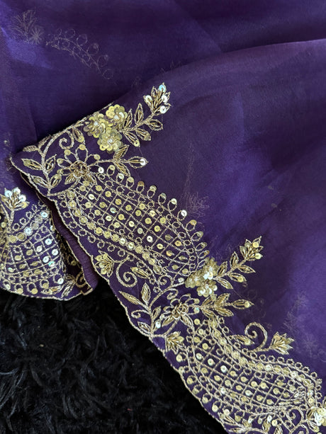 Purple Organza With Pink Contrats Blouse