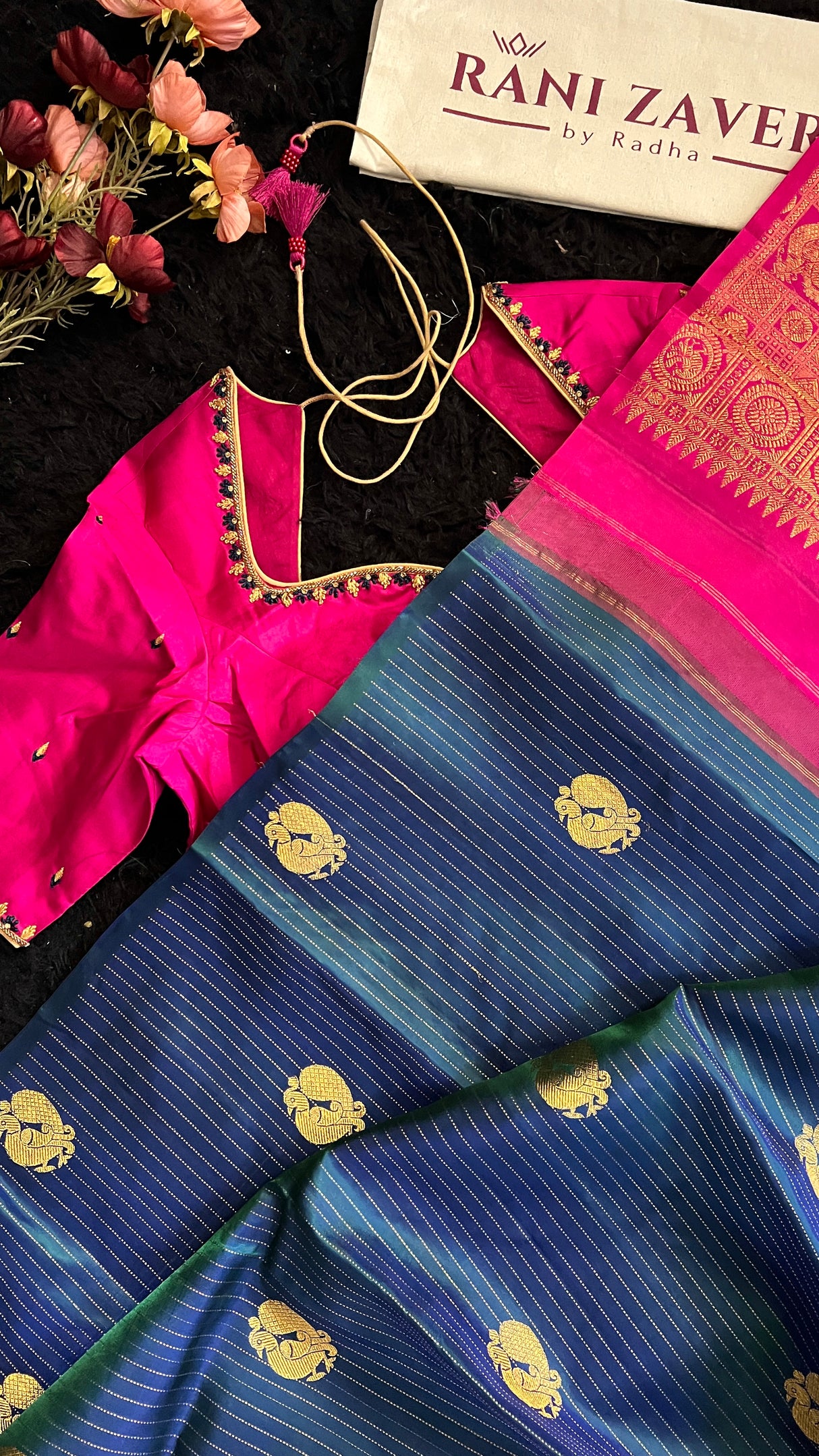Peacock blue kanchi korvai pure silk