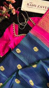 Peacock blue kanchi korvai pure silk