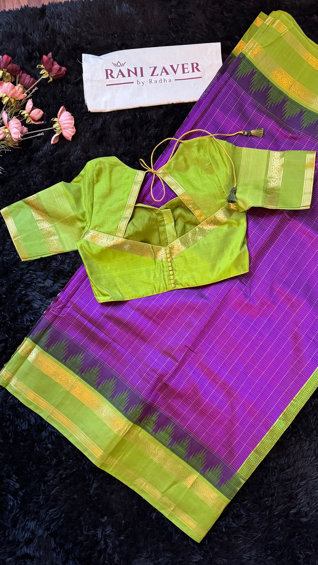 Purple Parrot Green Combo Silk Cotton Kanchipuram
