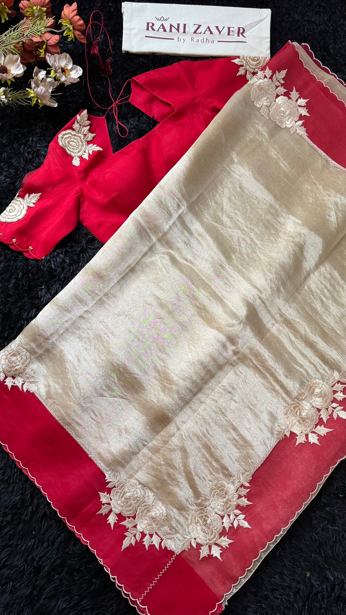 Red and Gold Combo Kora Organza