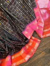 Kuttu Gadwal Handloom Pure Silk Dark Chocolate Pink