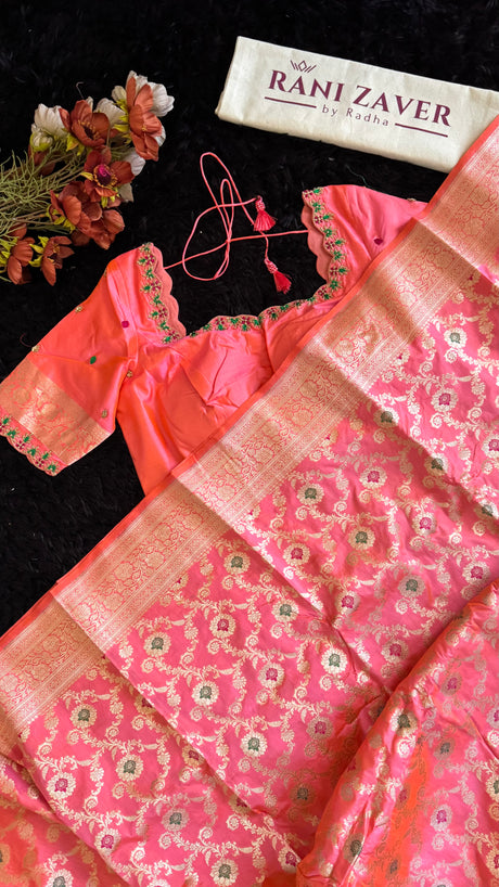 Peach Pink Pure Banaras Katan Silk