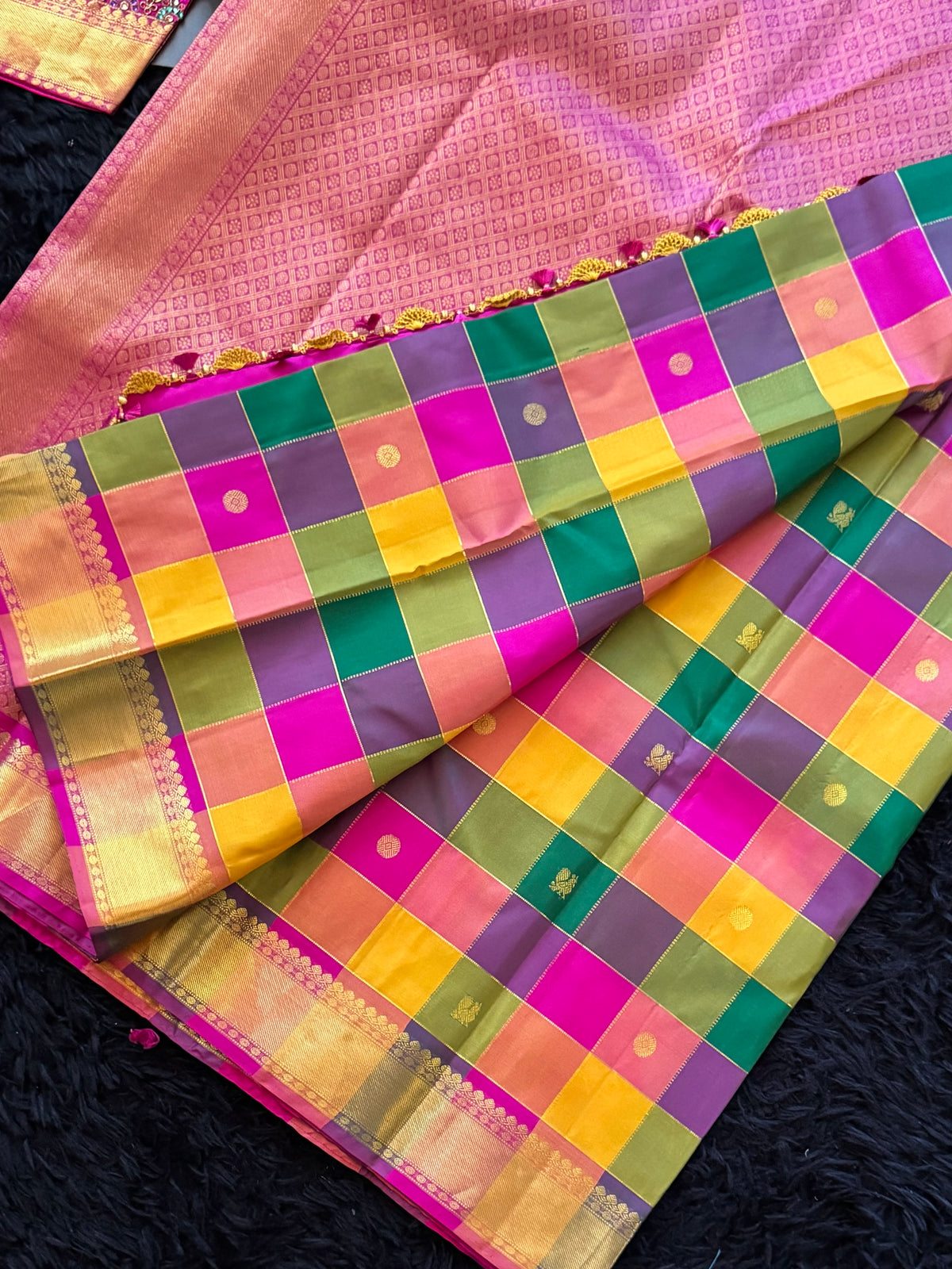 Multi color paalum Pazhamum korvai Kanchipuram pure silk