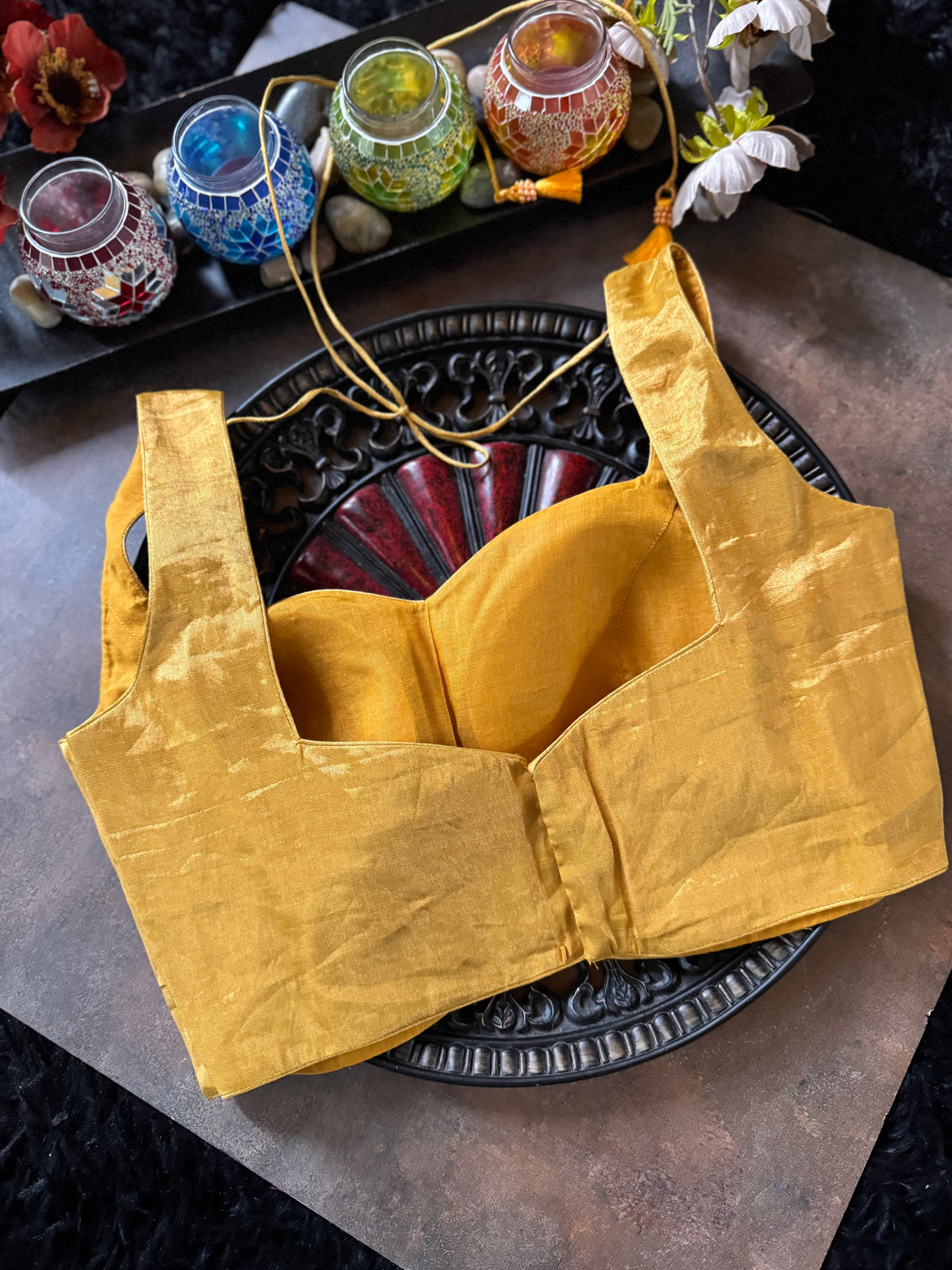 Yellow Gold Tissue Sleeveless Blouse 38