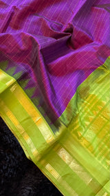 Purple Parrot Green Combo Silk Cotton Kanchipuram
