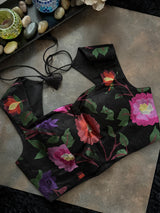 Black Closed Shoulder Floral Embroidered