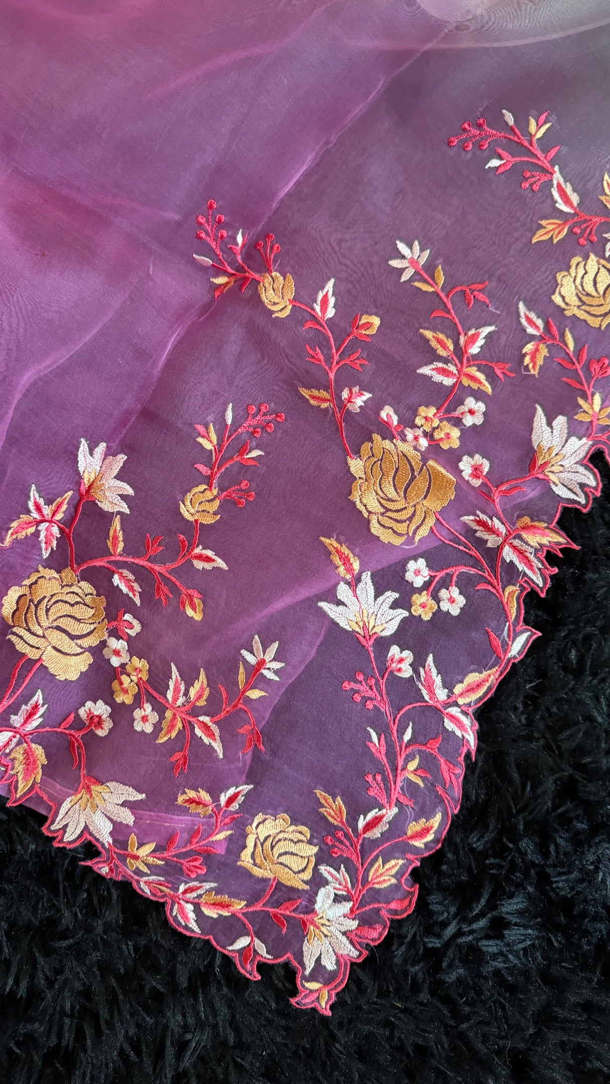 Shaded Pink Embroidered Organza