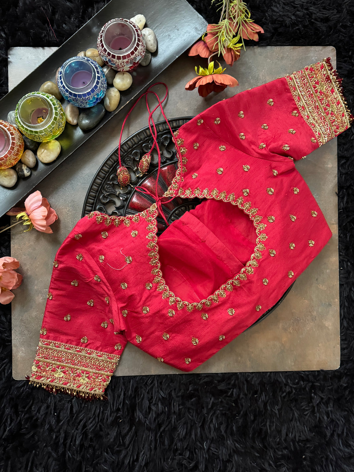 Bridal Blouse RED raw silk