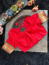 Red Yeola Paithani Narali Border Handloom Pure Silk