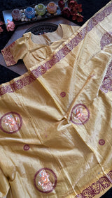 Light Gold Tissue saree Patachitra Painting