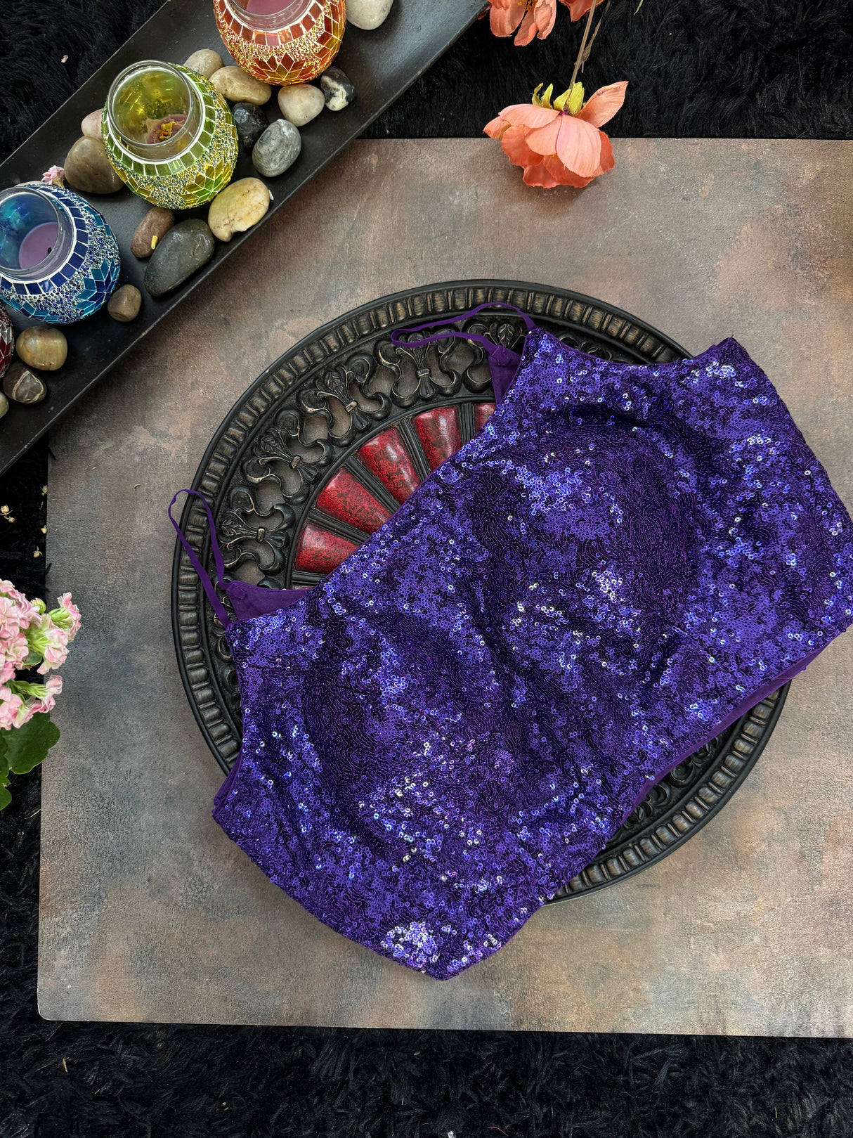 Purple Sequins Spaghetti Strap Blouse 38
