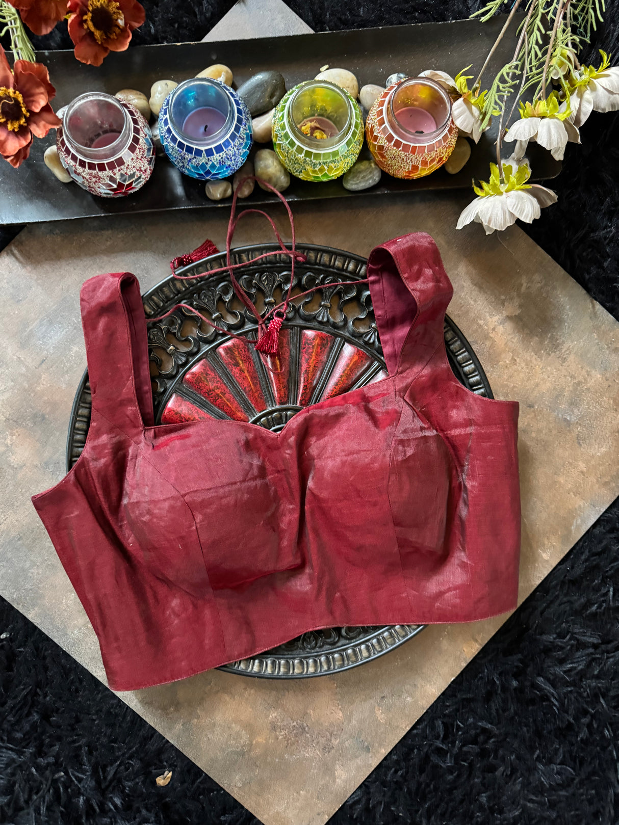 Burgundy Tissue Sleeveless Blouse 38