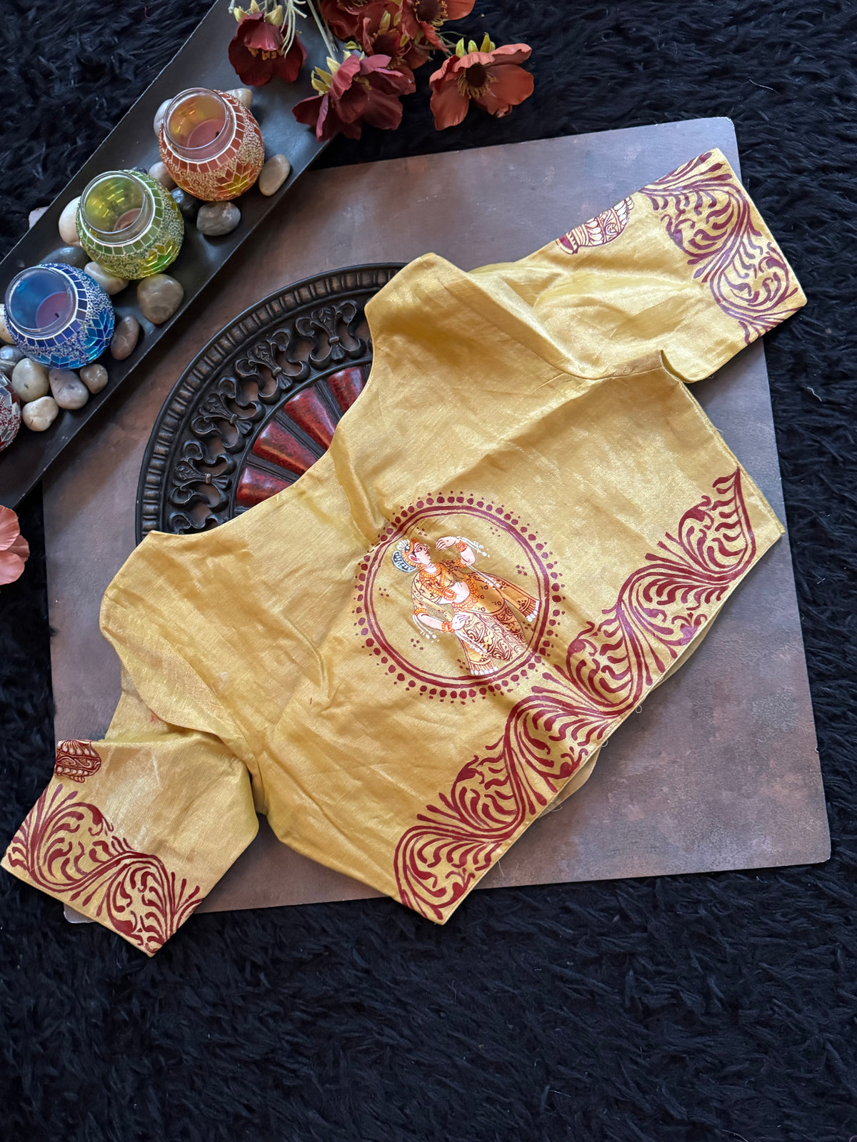 Light Gold Tissue saree Patachitra Painting