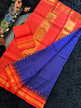 Royal  Blue Chilli Red Ilkal Pure Silk