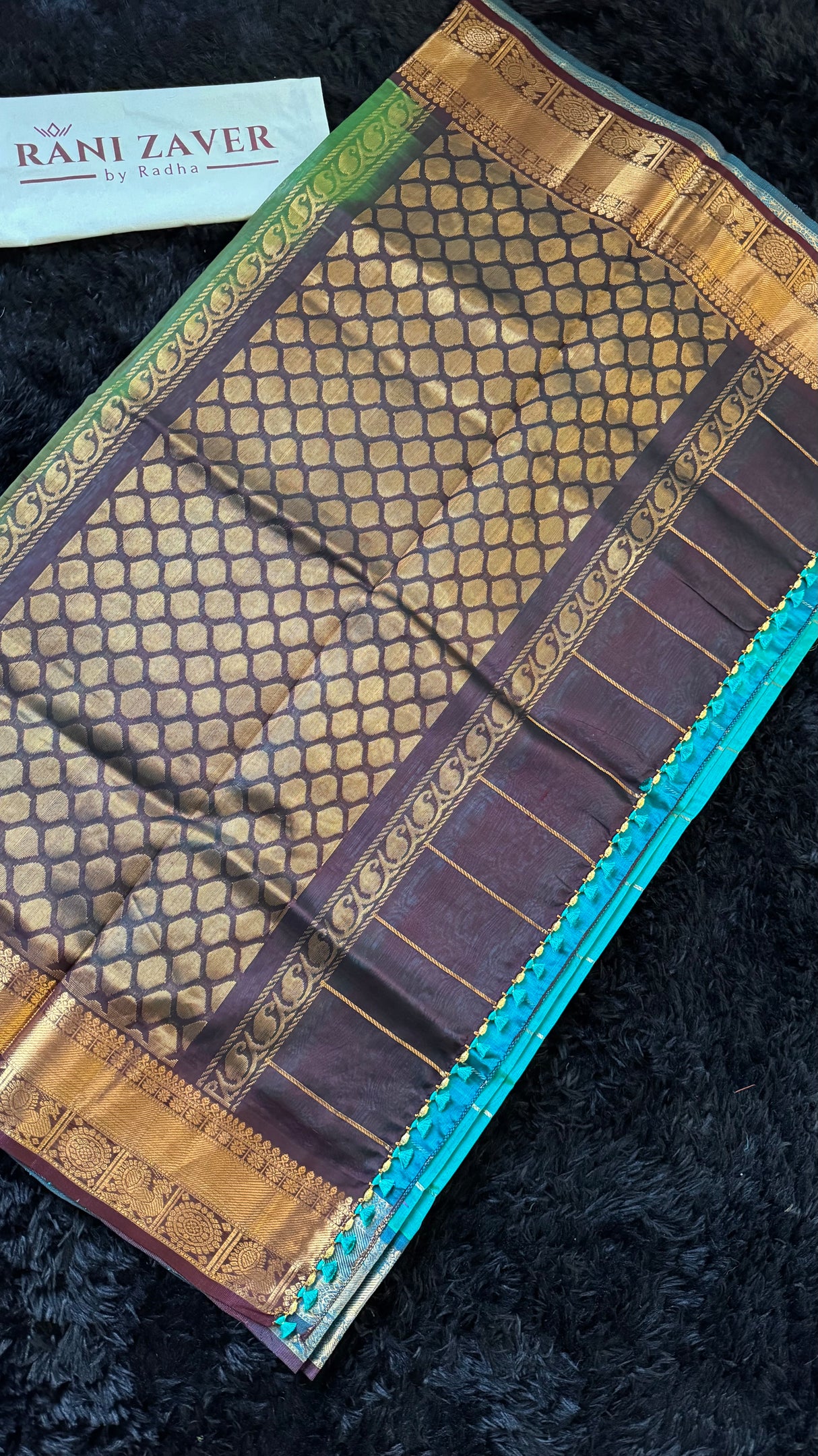 Blue Green mix Palam Pazhamum Silk Cotton Kanchipuram