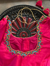 Pink Pure Silk Hand Embroidered With Narali Style Gold Zari Border 38