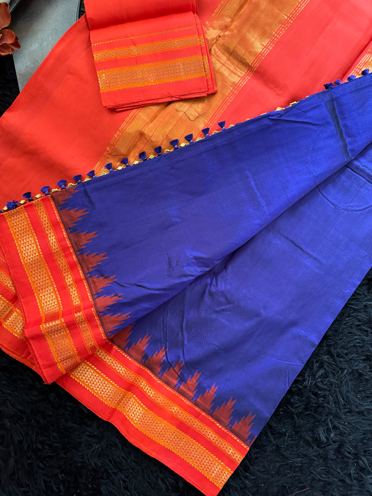 Royal  Blue Chilli Red Ilkal Pure Silk