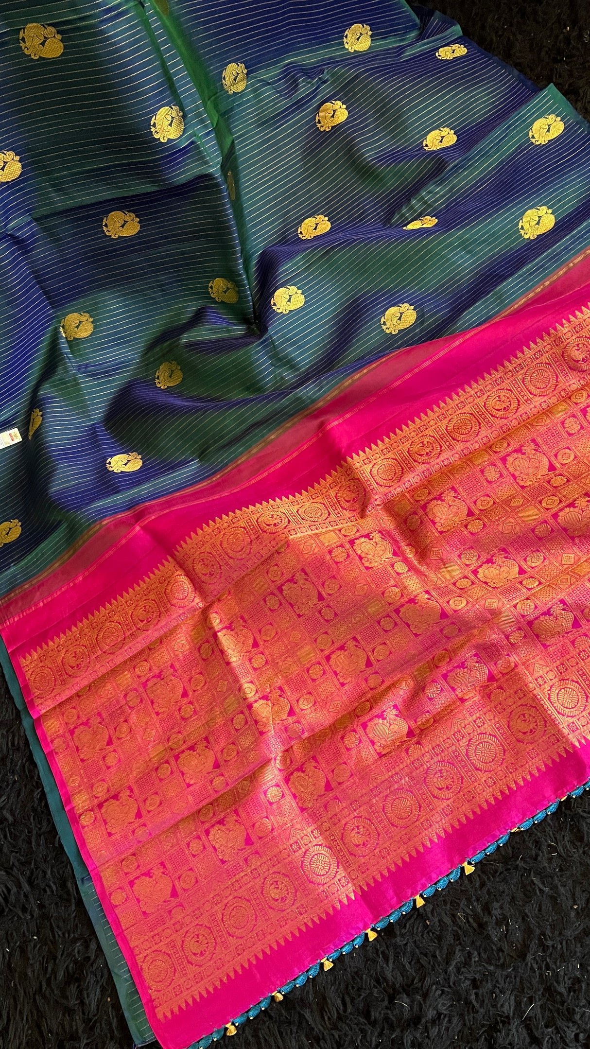 Peacock blue kanchi korvai pure silk