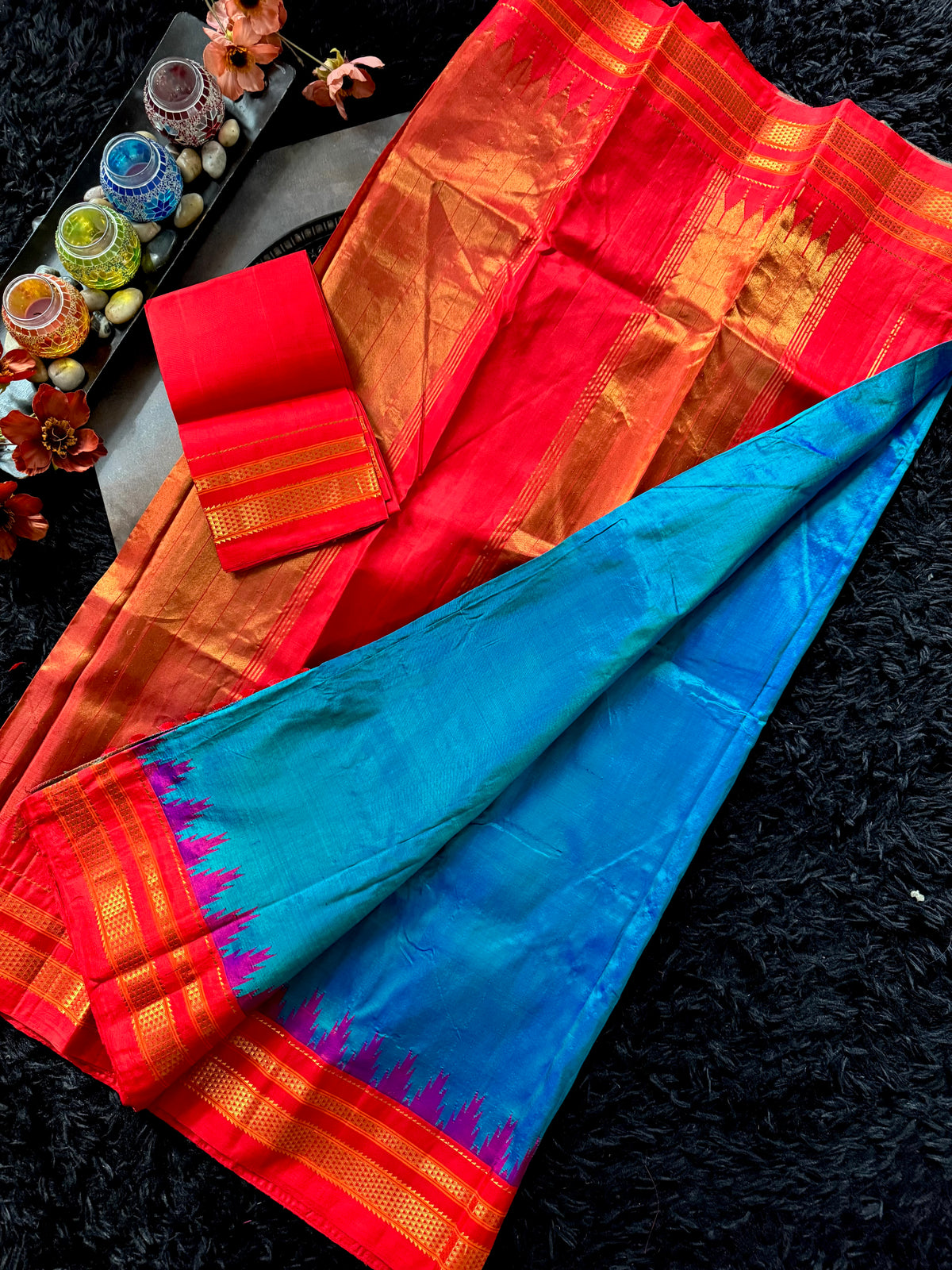 Ananda Blue Chilli Red Ilkal Pure Silk
