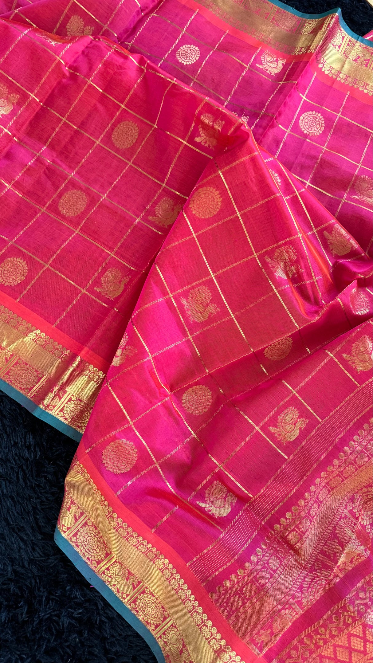 Red Pink mix Palam Pazhamum Silk Cotton Kanchipuram