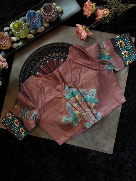 Black Tussar Silk Hand Painted