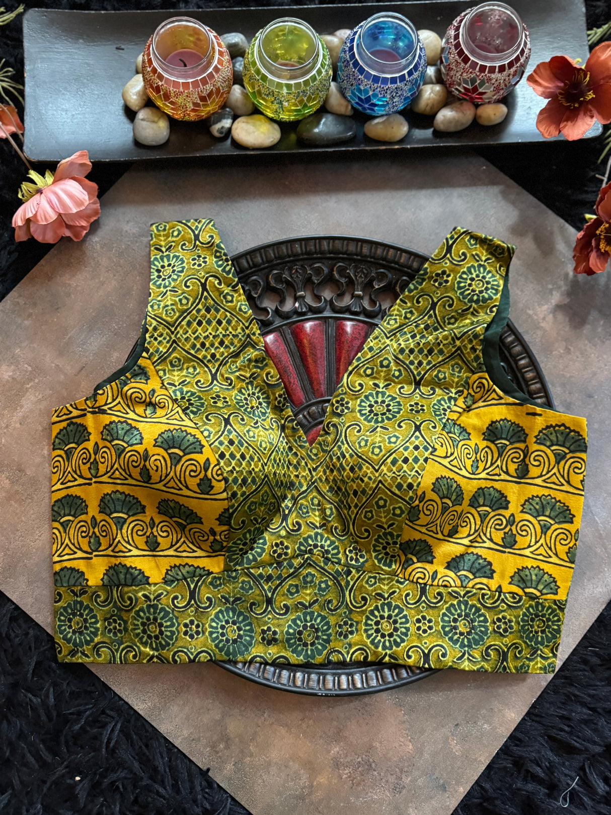 Ajrakh Modal V Neck Sleeveless Blouse 40