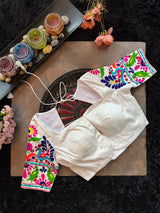 White Hand Peacock Embroidered Blouse 36