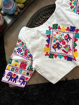 White Hand Embroidered Blouse 38 Elephant design