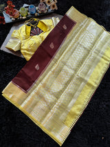 Maroon Yellow Banaras Raw Mango Silk