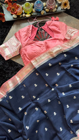 Navy salmon Banaras Raw Mango Silk