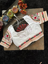 White Hand Embroidered Blouse 38 Red Green