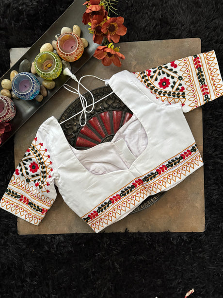 White Hand Embroidered Blouse 38 Red Green