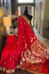Red Yeola Paithani Narali Border Handloom Pure Silk