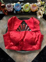 Red Tissue Closed Shoulder Sleeveless Blouse 38