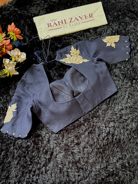 Navy Blue and Gold Combo Kora Organza