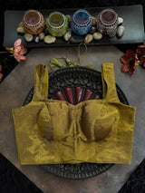 Mustard Antique Gold Tissue Sleeveless Blouse 36